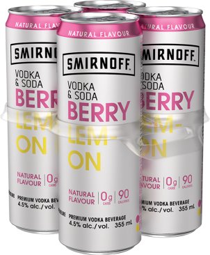 Smirnoff Vodka Soda  Berry Lemon 4 Cans