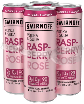 Smirnoff Vodka Soda  Raspberry Rose 4 Cans